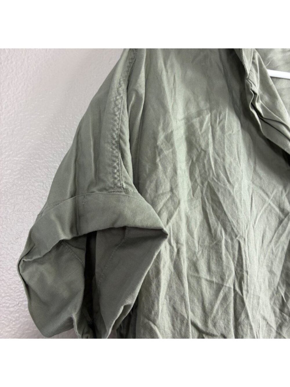 Pact Organic Cotton Popover Blouse XL Sage Green Short Sleeve Minimalist - Picture 6 of 7
